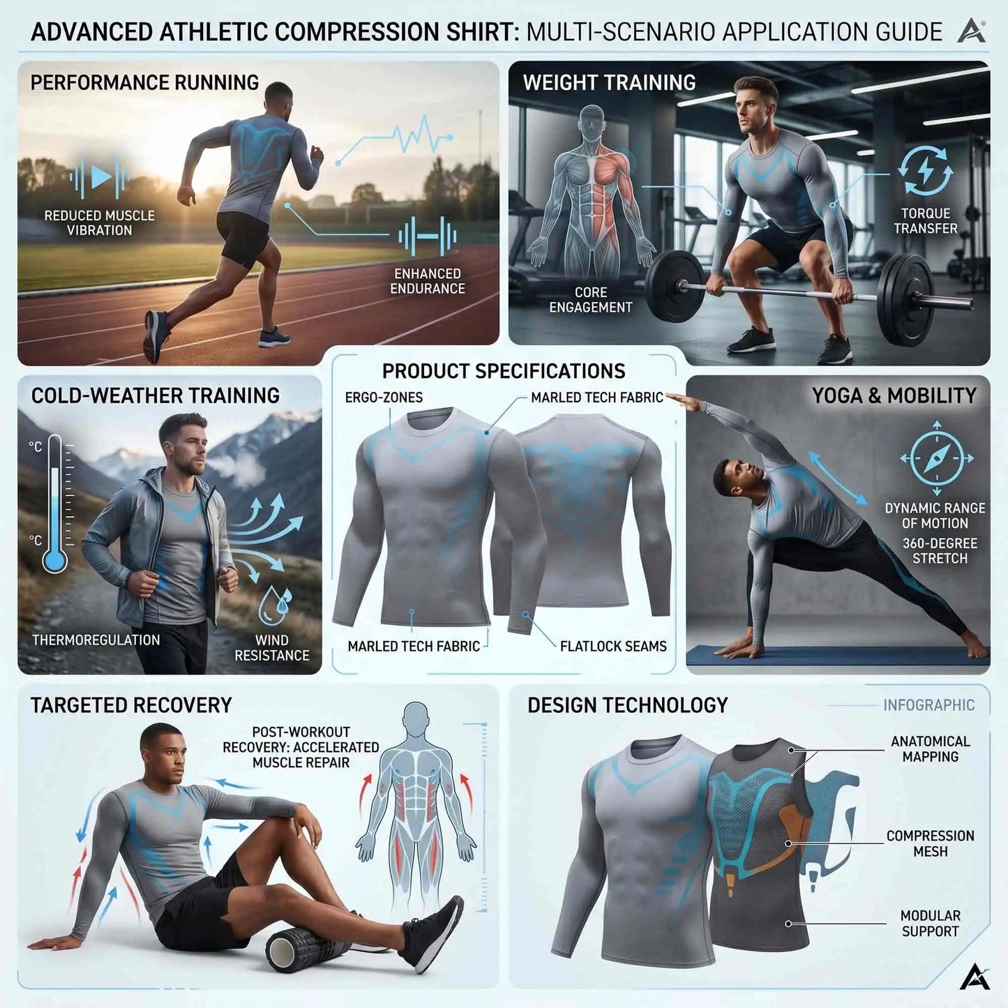 3-Pack Men's Compression Shirts Long Sleeve Gym Baselayer Tops Contour Graphic Workout Tees Moisture-Wicking Quick-Dry Performance Training Set
