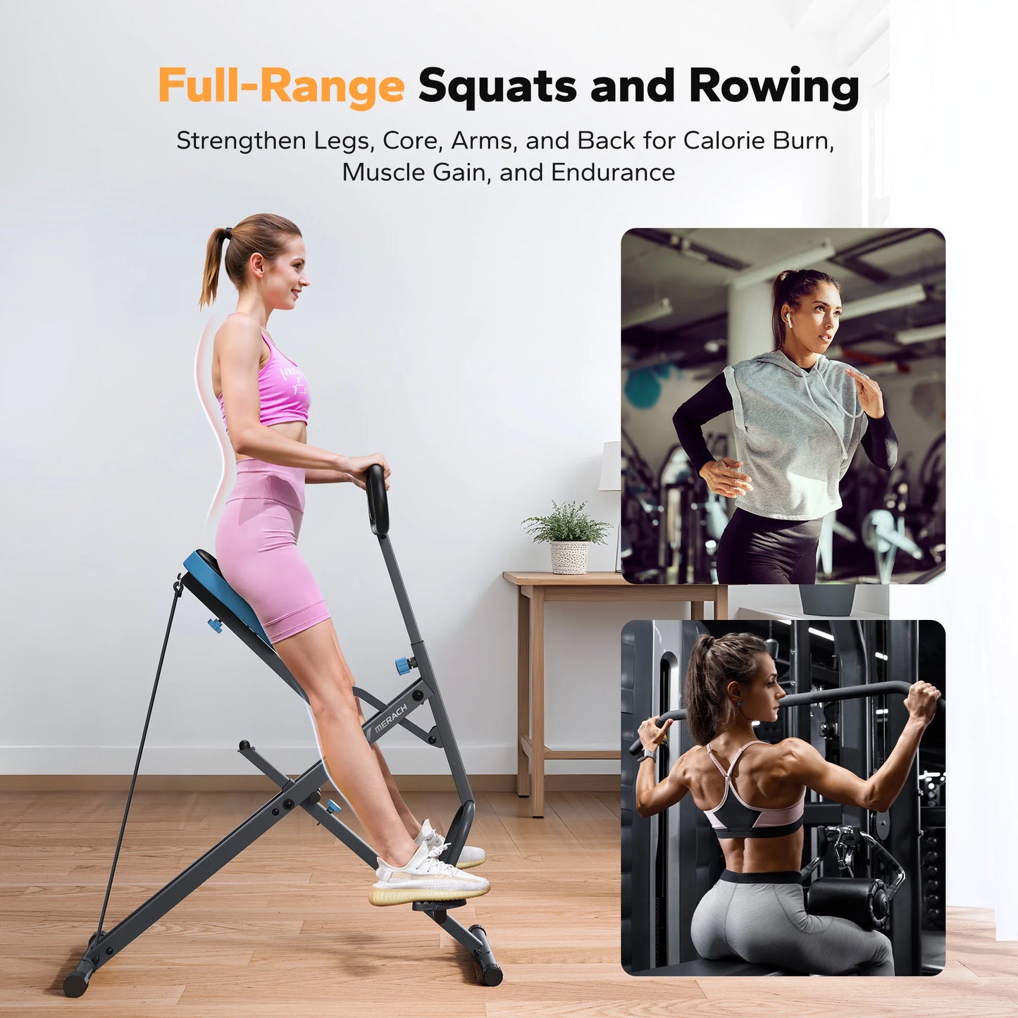 MERACH R07 Squat Machine 2in1 Squat Rowing Machine Easy Setup Foldable Exercise Equipment Glute Trainer Machine Glutes Leg Home Fit