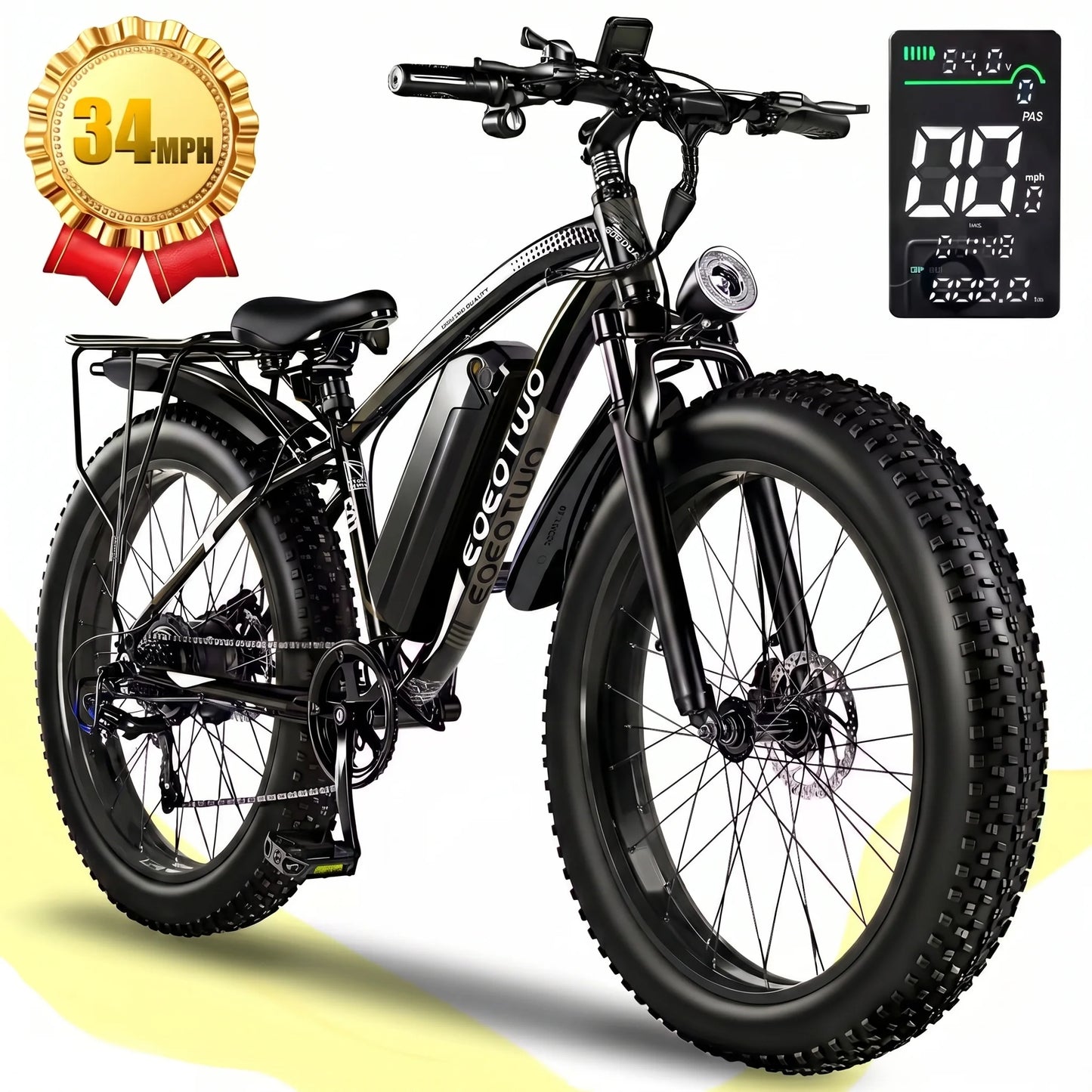 EOEOTWO 1500W Electric Bike 48V 15Ah Battery 26" 4.0 Fat Tire Ebike 34MPH High Speed Mountain Bicycle Off-Road Snow Bike for Adults