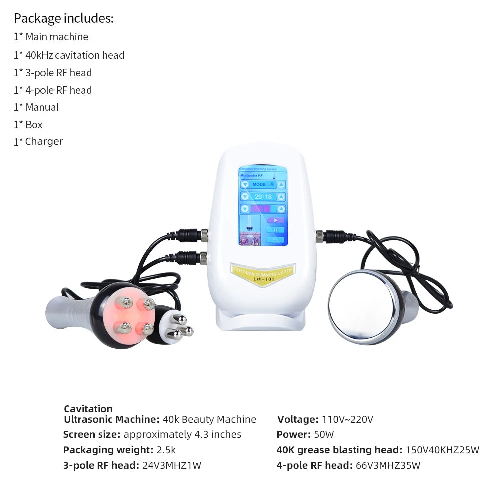 40K 3 IN1 Cavitation Body Slimming Machine Facial Massager Skin Tighten Anti-wrinkle