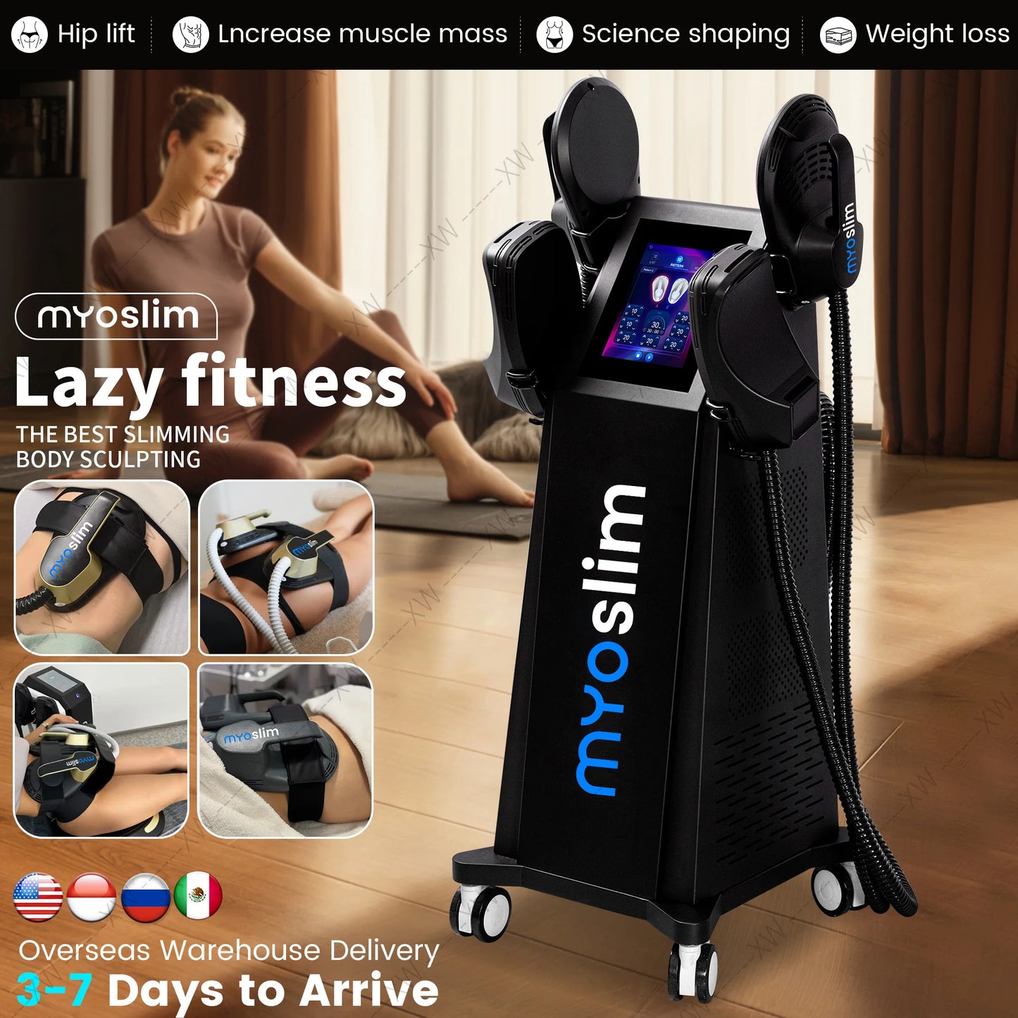 EMS Myoslim Radio Frequency Body Sculpting Device Muscle sculpting Fat Burning Weight Loss 6500W high power 200Hz.15T