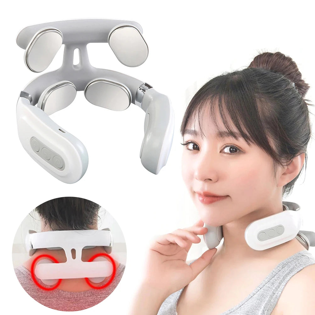 4-head Neck Massager USB Rechargeable Cervical Massager with Heat Electric Neck Massager Relaxation Gifts for Women Men Dad Mom