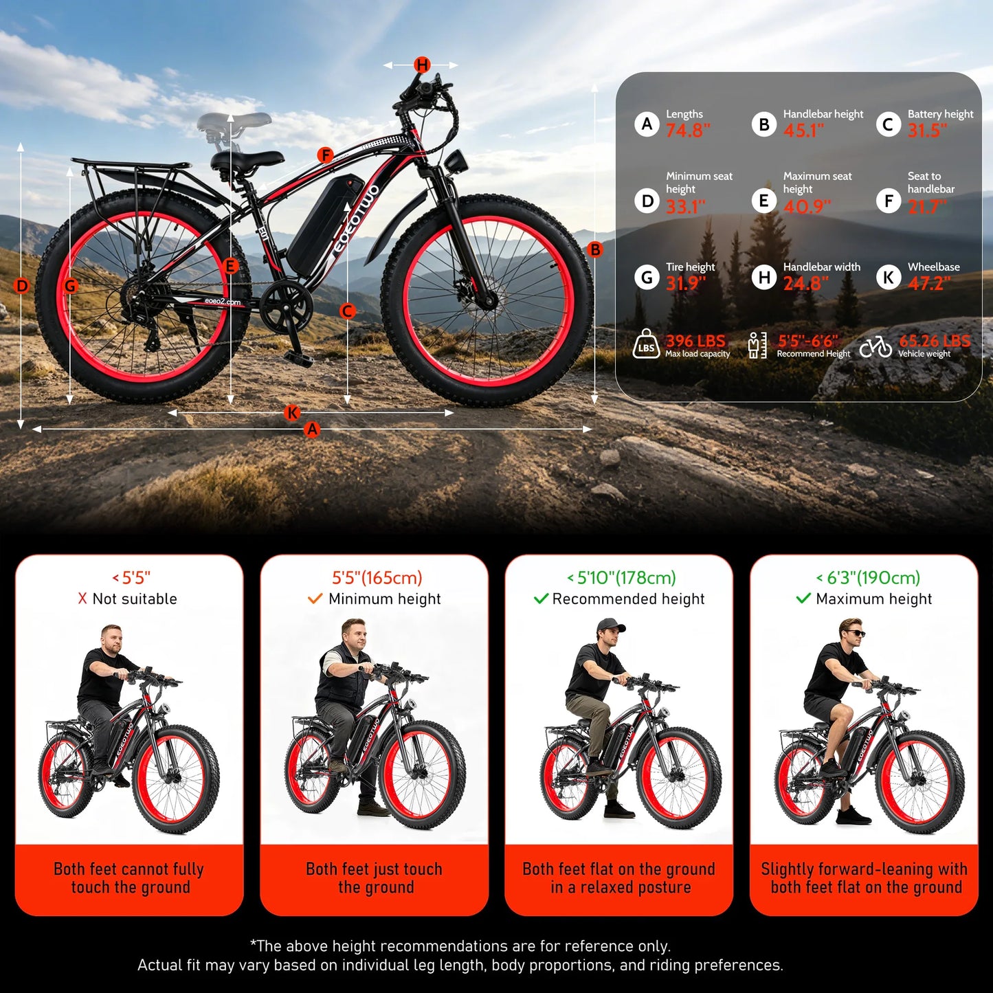 EOEOTWO 1500W Electric Bike 48V 15Ah Battery 26" 4.0 Fat Tire Ebike 34MPH High Speed Mountain Bicycle Off-Road Snow Bike for Adults
