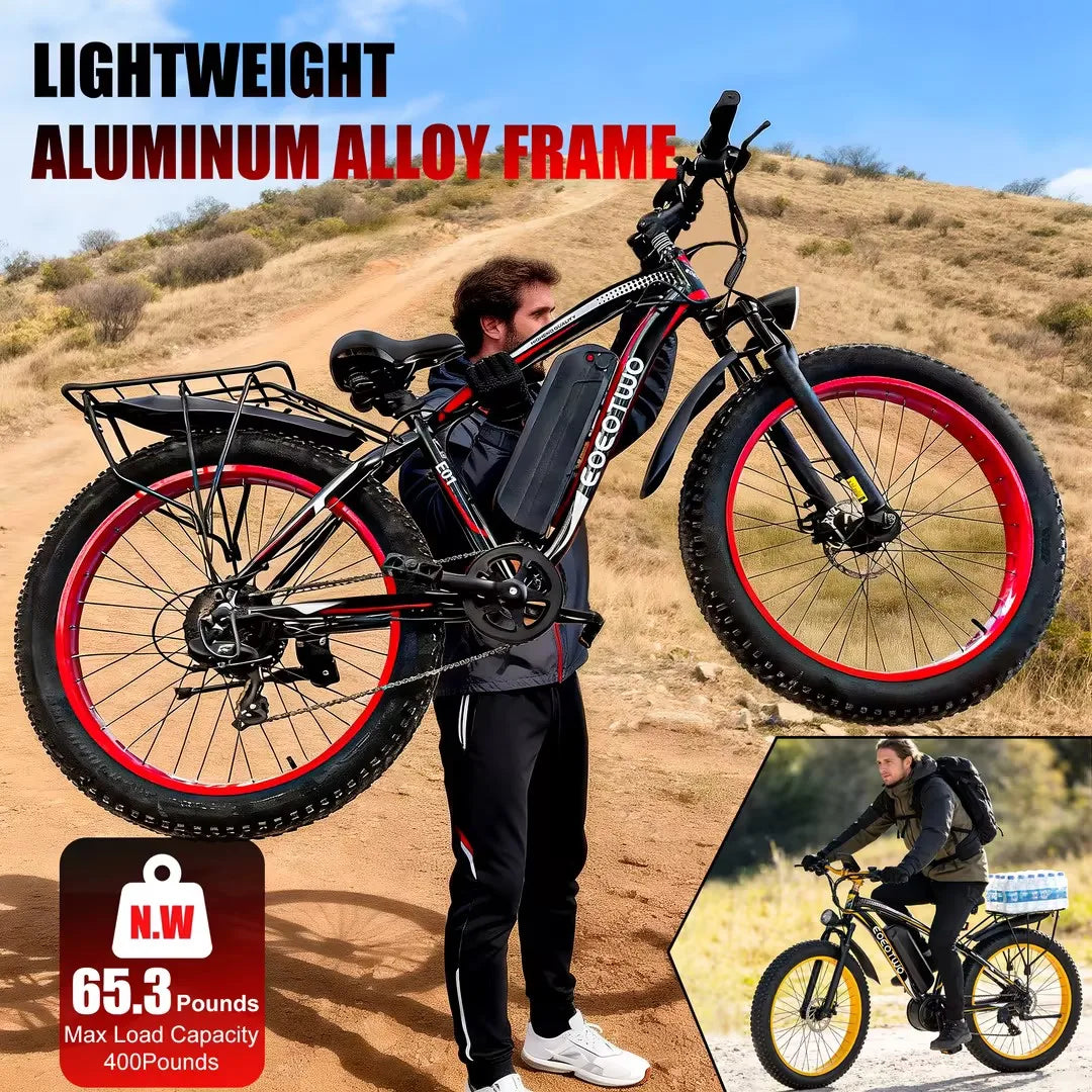 EOEOTWO 1500W Electric Bike 48V 15Ah Battery 26" 4.0 Fat Tire Ebike 34MPH High Speed Mountain Bicycle Off-Road Snow Bike for Adults