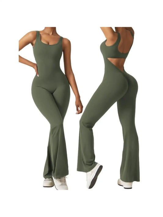 Flare Jumpsuits for Women Sexy Backless Tank Top Bodycon Romper Wide Leg Full Length Pants unitard Sportsuit