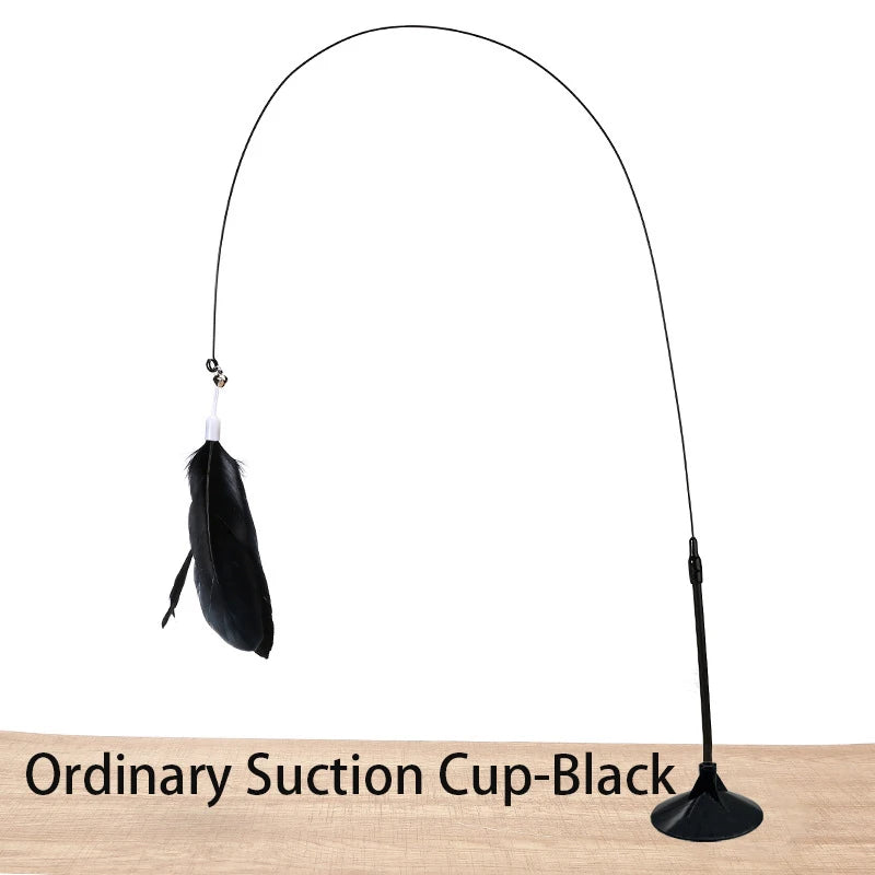 Interactive Cat Toy Handfree Cat Stick Kitten Playing Teaser Wand Toy Suction Cup Feather Wand Pet Supplies Simulation Feather