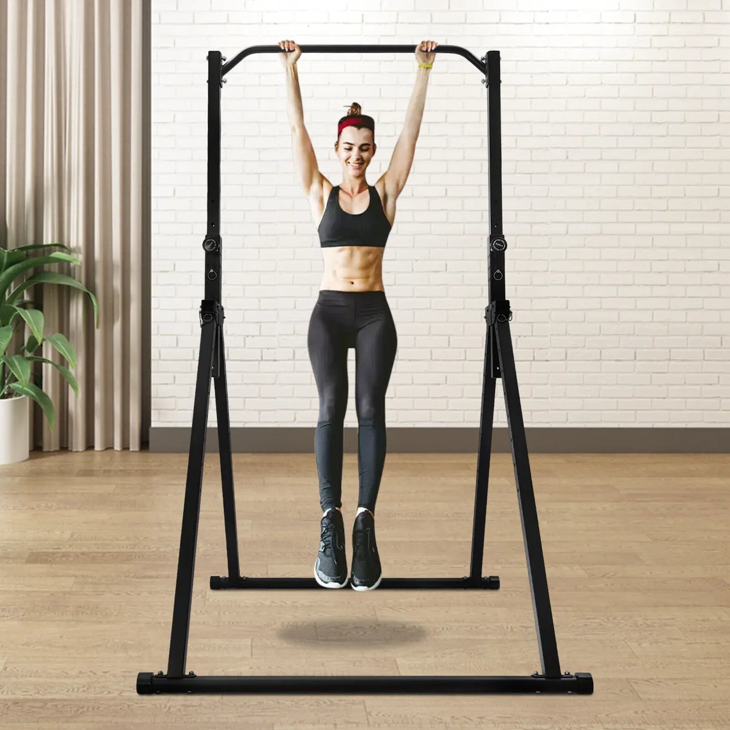 Triangular Pull Up Station, Adjustable Height Strength Training Workout Equipment Foldable Horizontal Bar for Home Gym