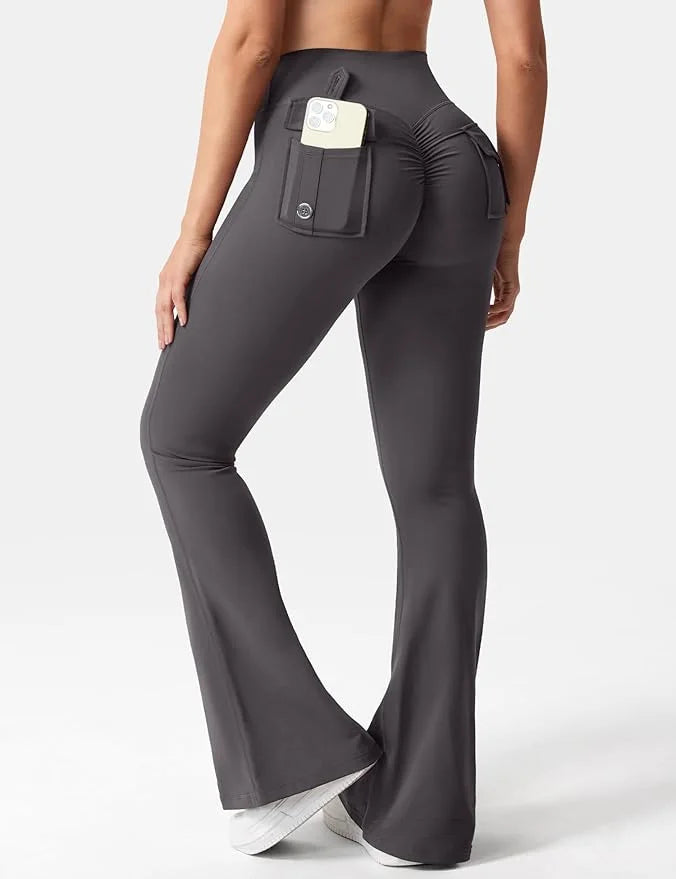 Summer Women's Cargo Pocket Fitness Tights - High-Waisted Stretch Butt Lift Yoga Running Pants