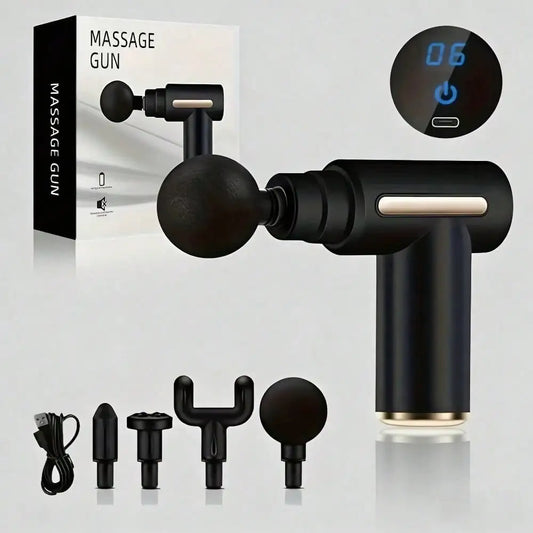 Electric Fascia Massage Gun, Portable Muscle Massager With LED Touch Screen And 4 Massage Heads, Mini Handheld Ultra-Silent Brushless Motor For Sports And Fitness