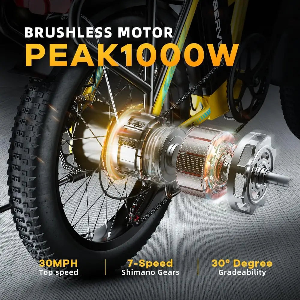 Cybervelo 1000W ebike for adults, 20A Large Removable Battery, Foldable Electric Bike, 20" Fat Tire bike for all Terrain Mars700