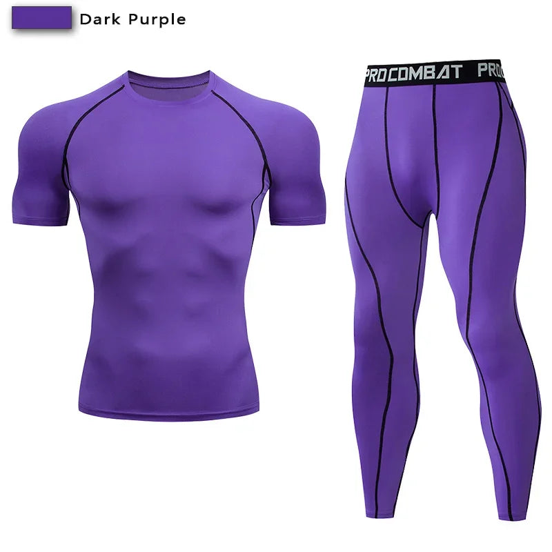2pcs Men Compression Sportswear Suit Elastic Training Sports Yoga Sets Workout Jogging Fitness Clothing Tracksuit Pants Sporting